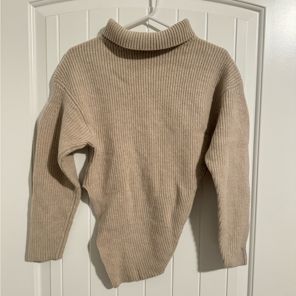 Proenza Schouler 100% Wool Tan Turtleneck Asymmetrical Sweater Size Small